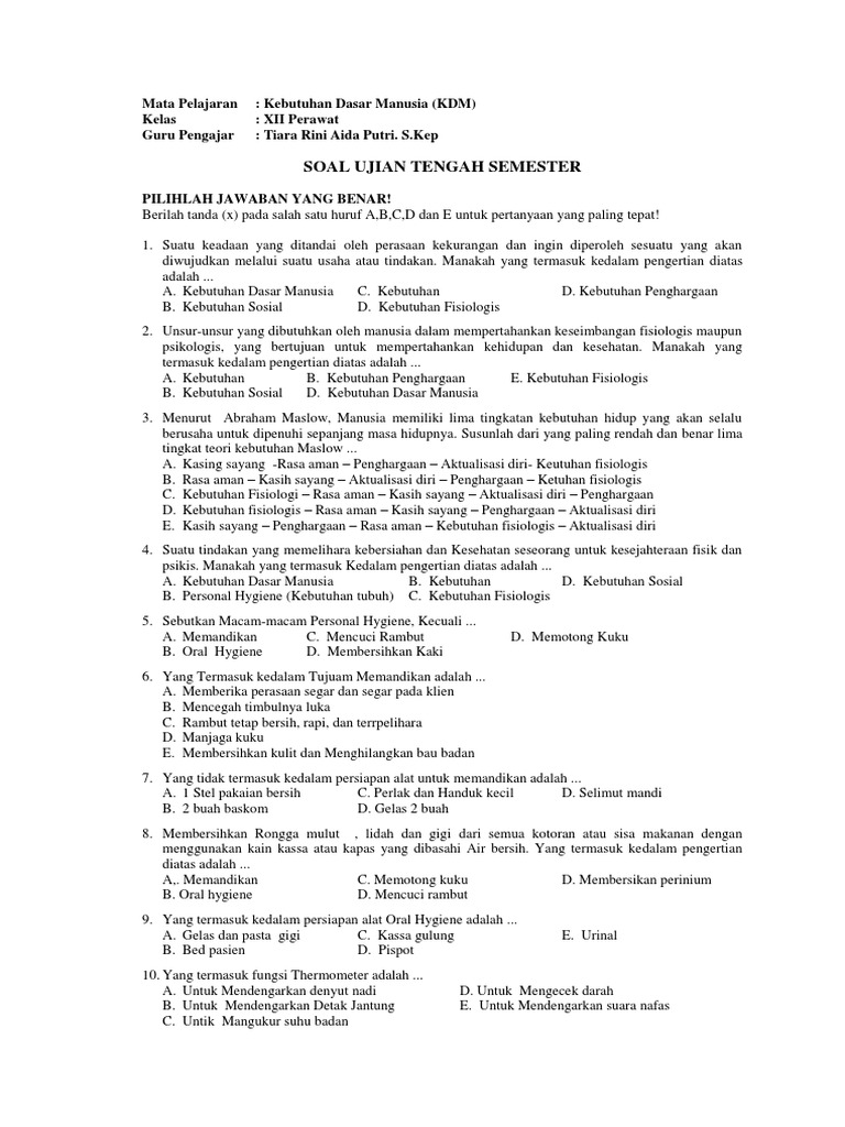 Soal Kdm Kelas Xii Perawat