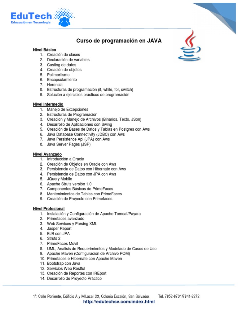Temario Curso JAVA | PDF