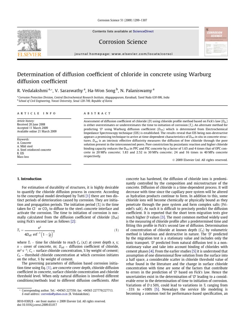 Chloride Diffusion Coefficient via Warburg | PDF | Diffusion | Corrosion
