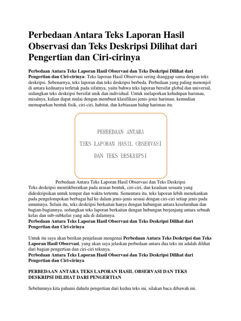 Perbedaan Teks Laporan Dengan Teks Deskripsi Terkait Teks