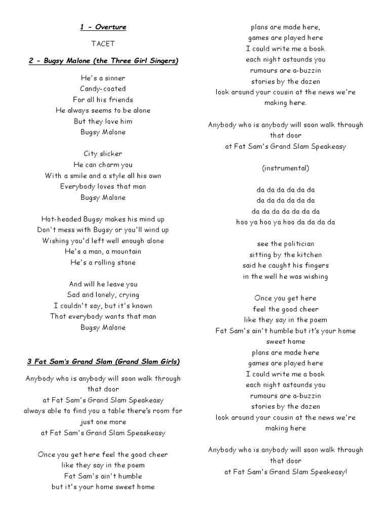Bugsy Song Lyrics Pdf Feeling Leisure