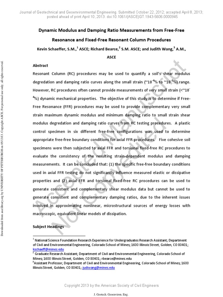 Schaeffer2013 Dynamic Modulus and Damping Ratio Measurements From Free ...