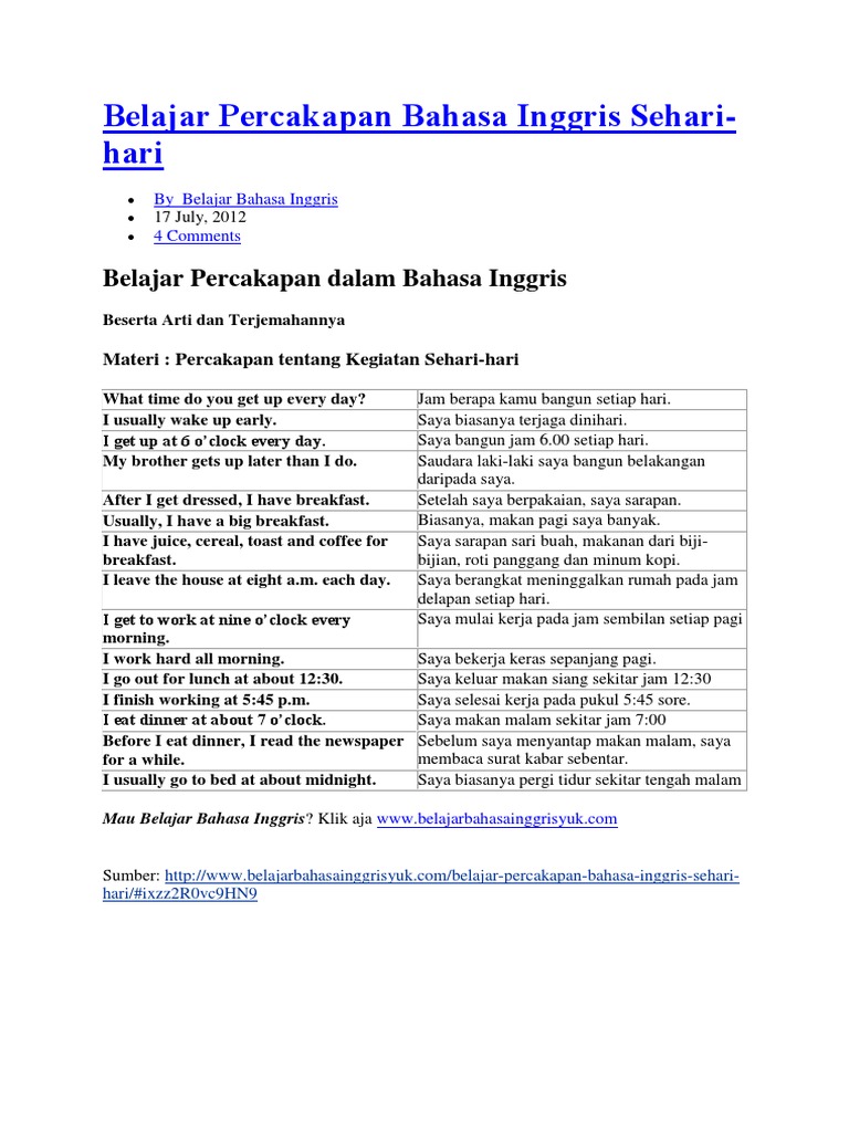 Belajar Percakapan Bahasa Inggris Sehari Pdf