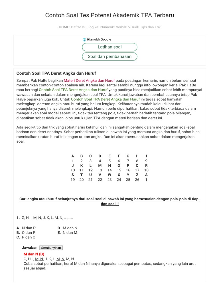 Ilmu Pengetahuan Populer 5 Contoh Soal Deret Angka