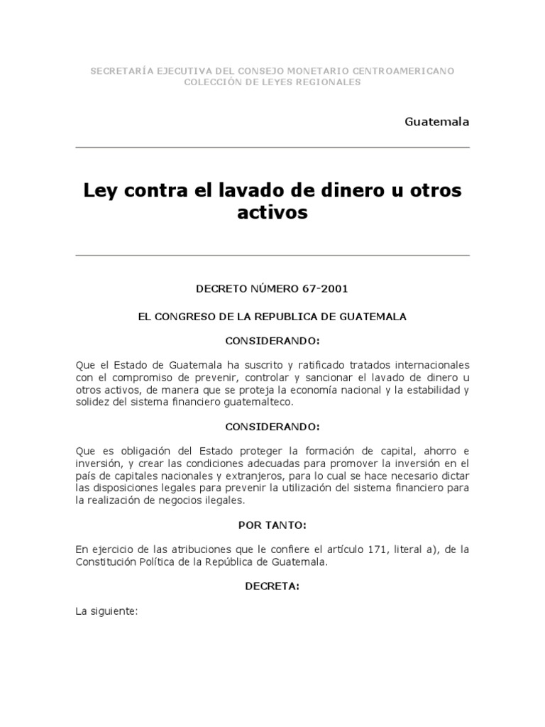 Ley contra el Lavado de Dinero en Guatemala | PDF | Castigos | Lavado ...