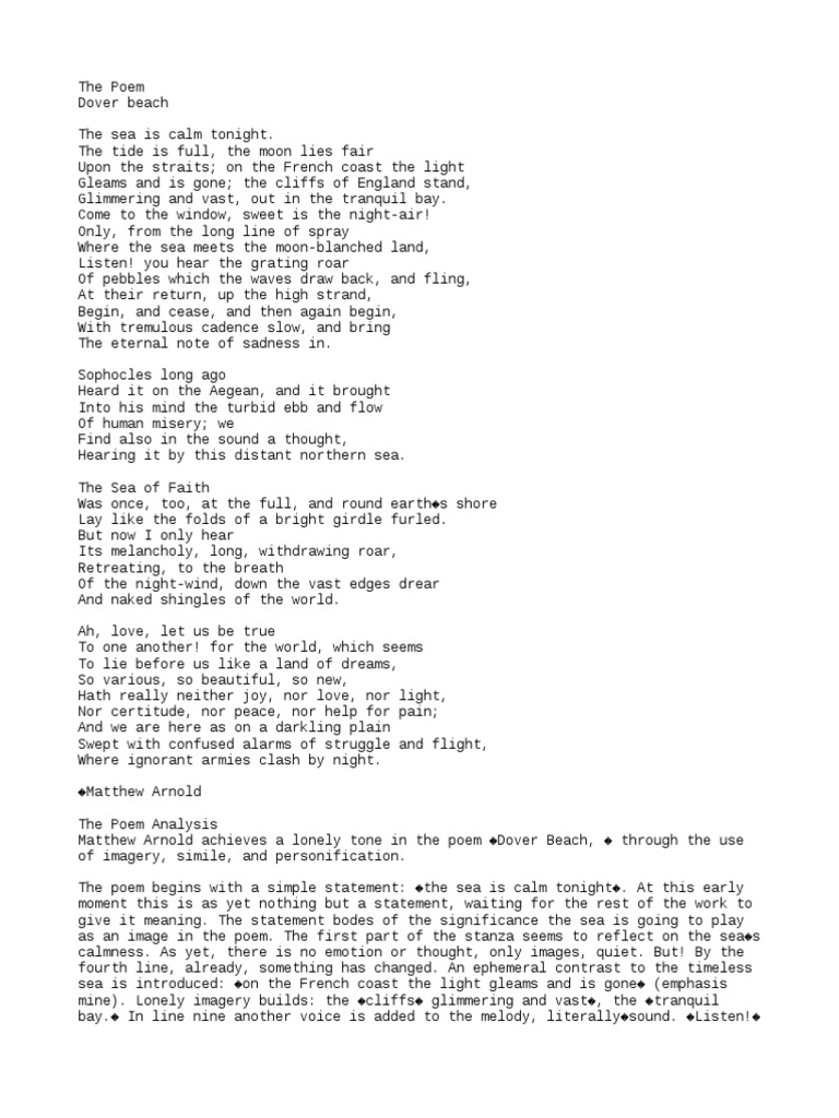 Dover Beach Notes Fiction Literature