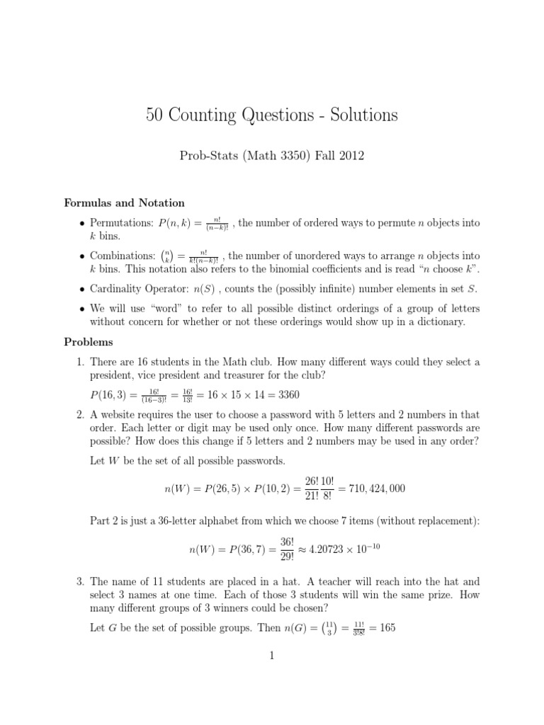 Solutions to 50 Counting Problems | PDF | Teaching Mathematics | Science