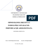 Odnosi Ranog Iskustva I Psiholoske Separacije Individuacije Adolescenata