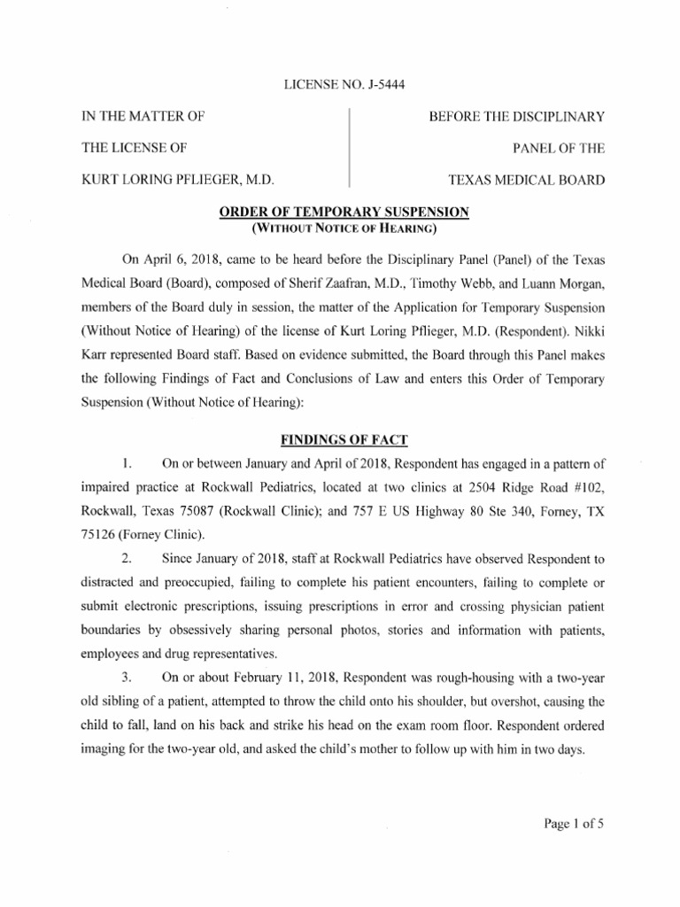 Dr. Pflieger Temporary Suspension Order PDF