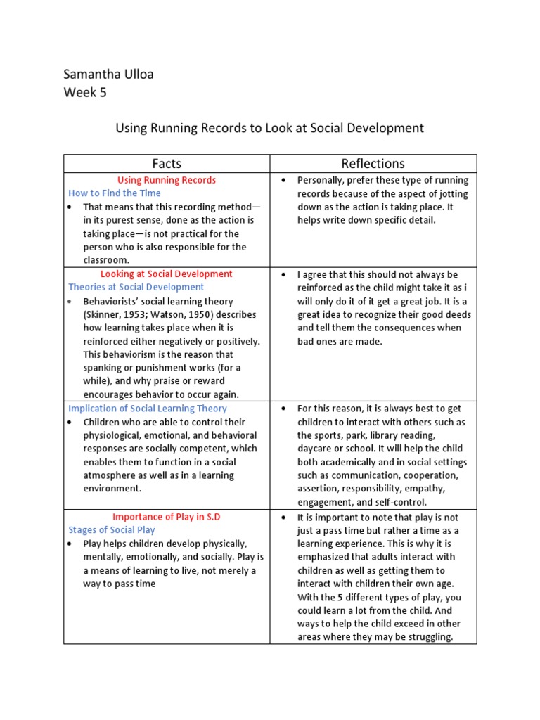 Running Records for Social Development | PDF | Behaviorism | Empathy