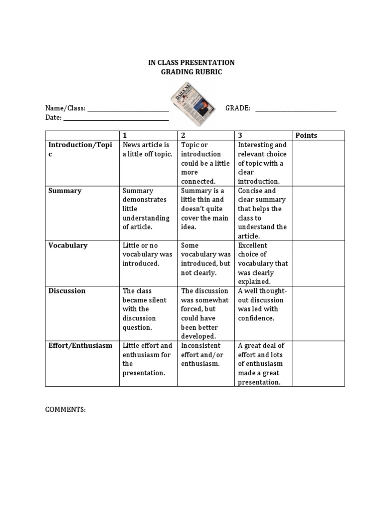 In Class Presentation Rubric | PDF | Communication | Cognition