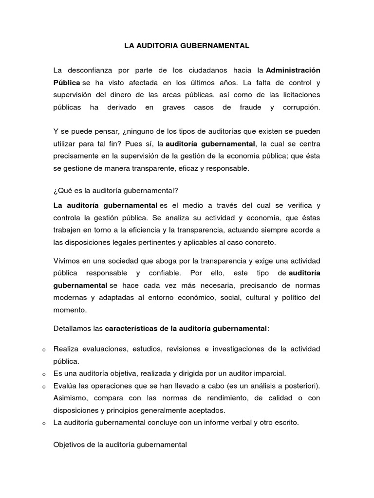 La Auditoria Gubernamental Teoria | PDF | Administración Pública | Gobierno