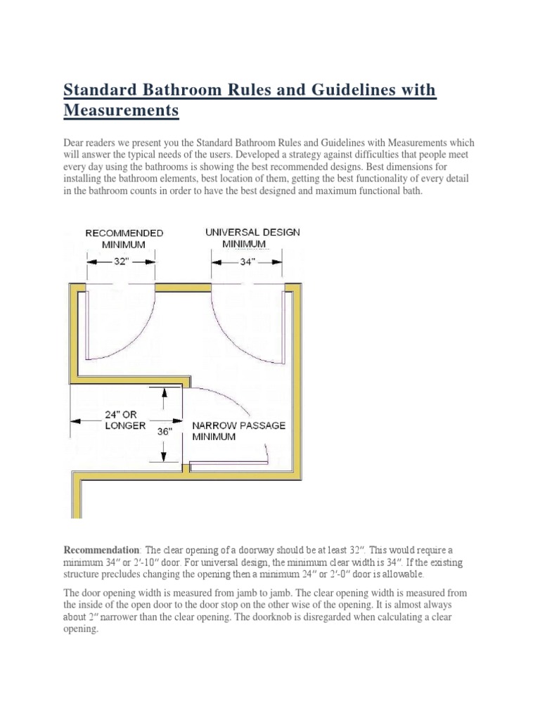 Standard Bathroom Rules and Guidelines With Measurements | PDF ...