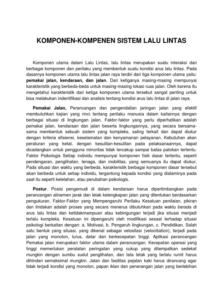 Komponen Utama Lalu Lintas Jalan Raya | PDF