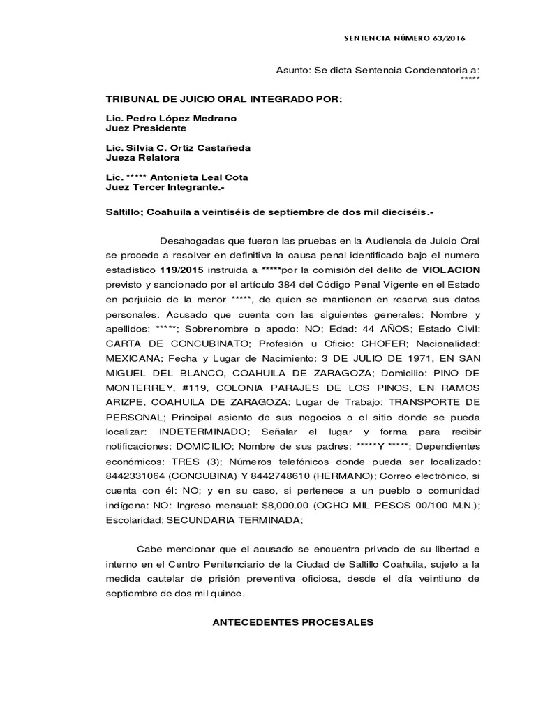 Sentencia Condenatoria por Violación 2016 | PDF | Violación | Derecho penal