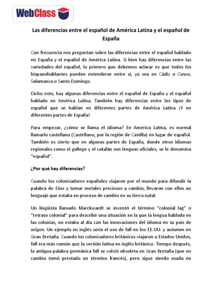 Las Diferencias Entre El Espanol de America Latina y El Espanol de ...