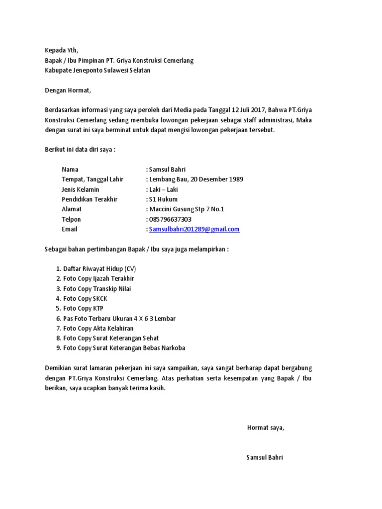 50+ Contoh Surat Lamaran Kerja Nsc Finance BERBAGI RESEP