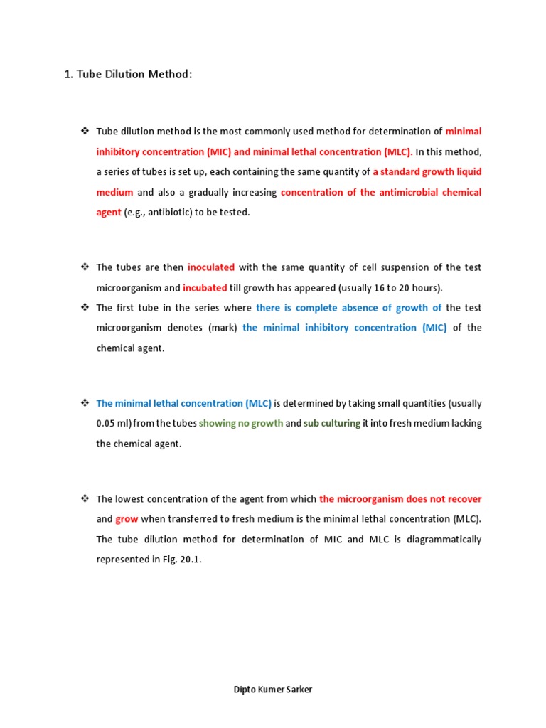 Tube Dilution Method PDF Growth Medium Clinical Pathology