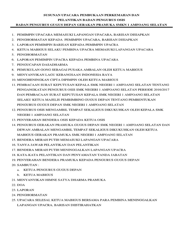 Susunan Upacara Pembukaan Perkemahan Dan