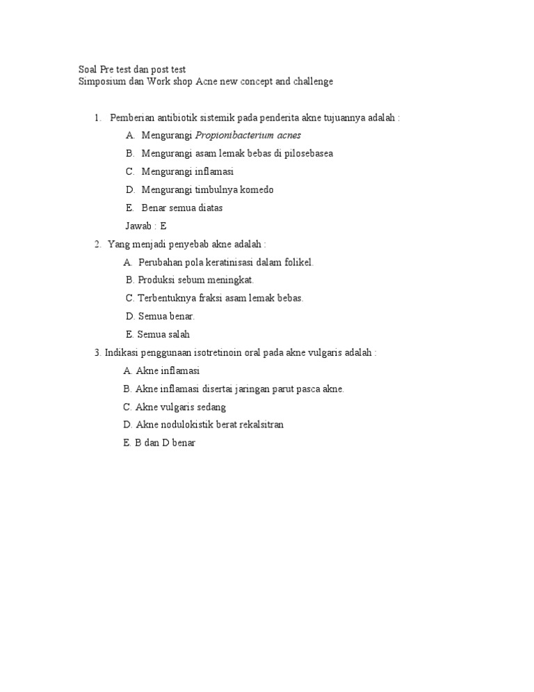 Soal Pre dan Post Test Akne 2023 | PDF