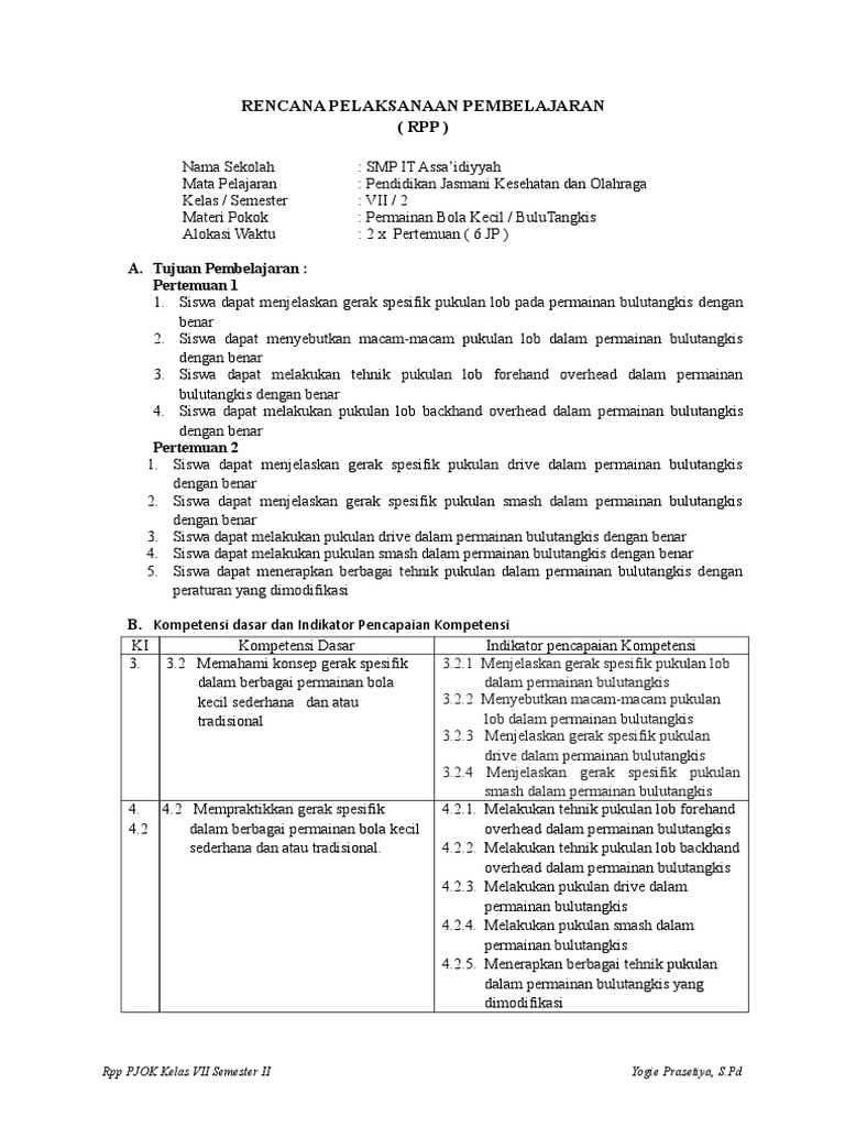 4 Rpp Bulutangkis Smt 2 1