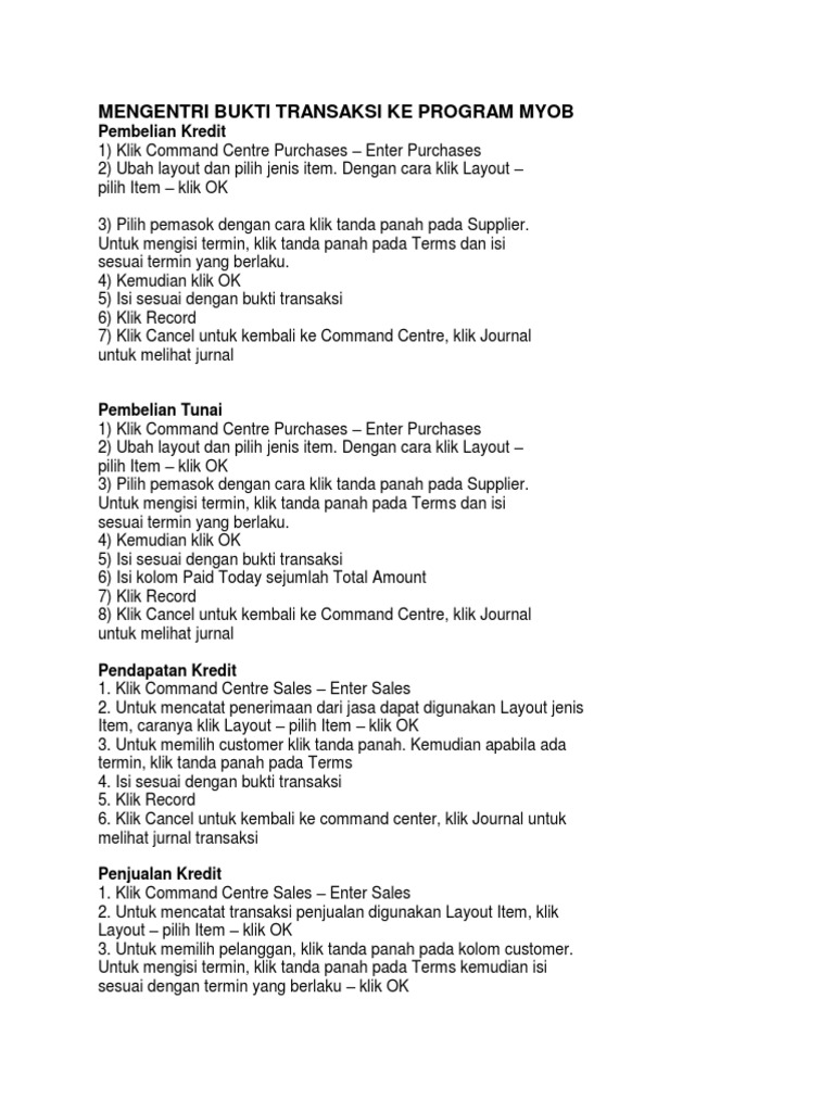 Mengentri Bukti Transaksi Ke Program Myob