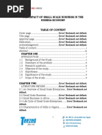 The Impact of Small Scale Business in The Nigeria Economy Table of Content