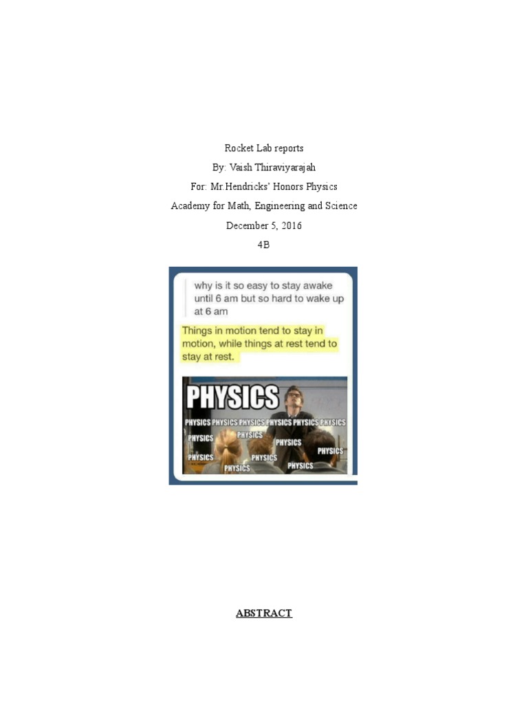 Rocket Height Prediction Lab Report | PDF | Momentum | Drag (Physics)