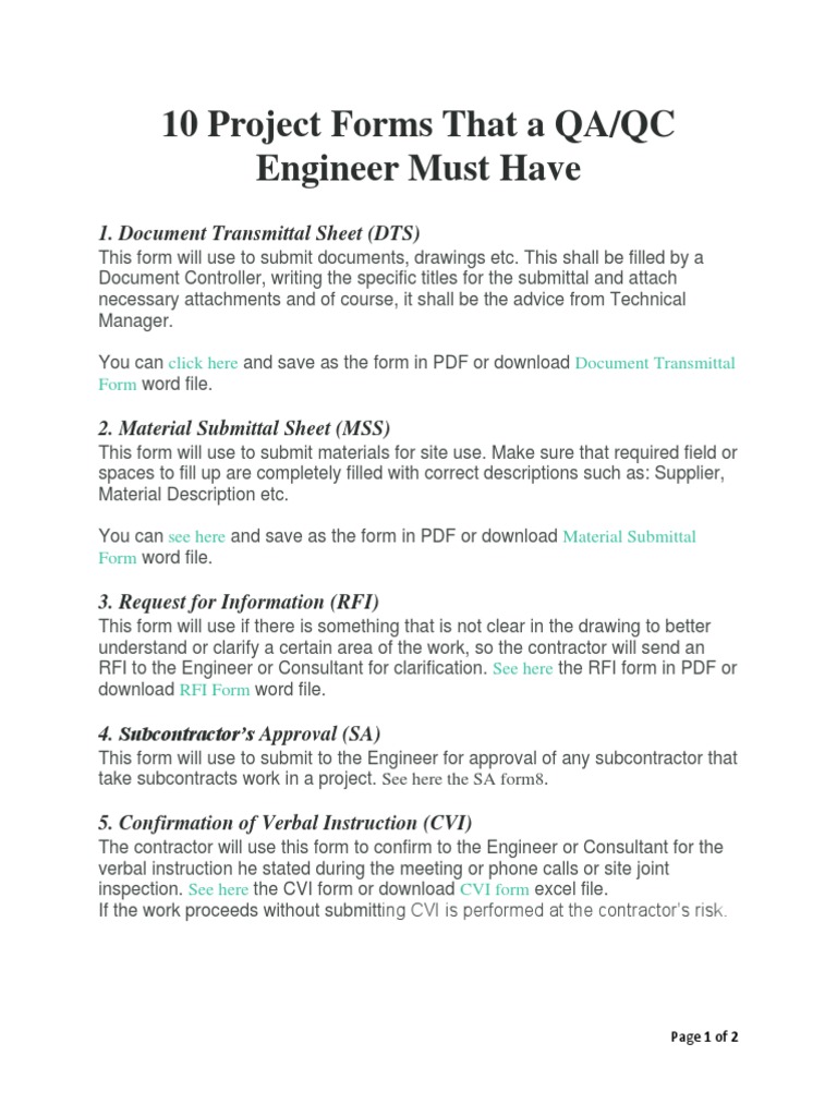 Essential QA/QC Project Forms | PDF | Request For Information | Business