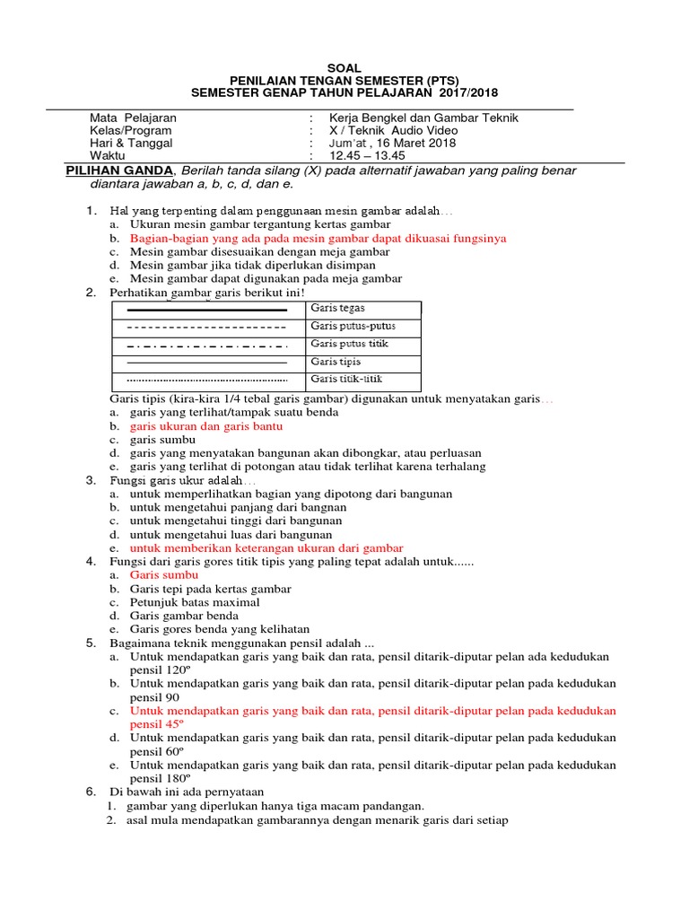 Soal Kerja Bengkel Dan Gambar Teknik Kls X Semester Genap