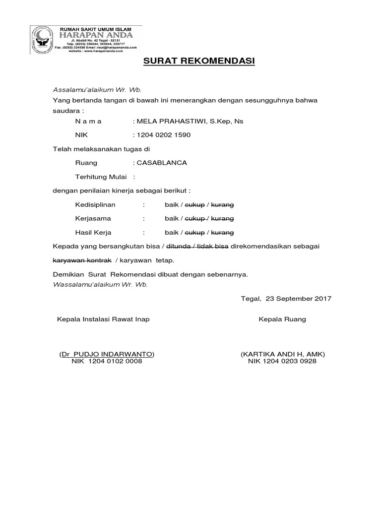 Surat Rekomendasi Perawat