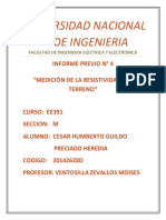 Universidad Nacional de Ingenieria: Informe Previo #4 "Medición de La Resistividad Del Terreno"