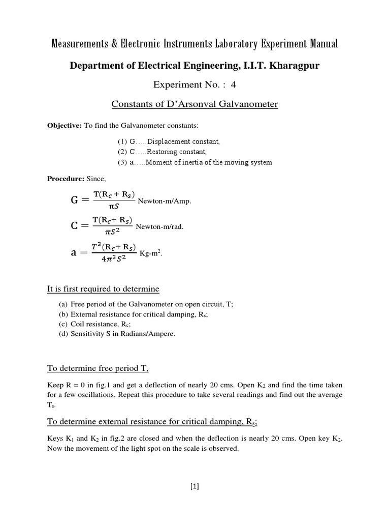 Galvanometer Constants Measurement Guide | PDF