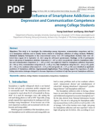 The Influence of Smartphone Addiction On Depression and Communication Competence Among College Students