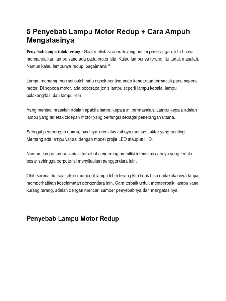  Penyebab  Lampu  Motor Redup  Saat Direm Berbagai Sebab