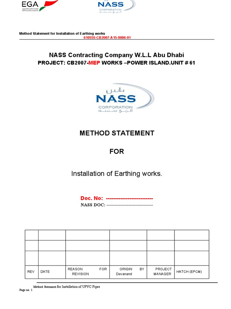 Earthing Works Installation Method Statement | PDF | Personal ...