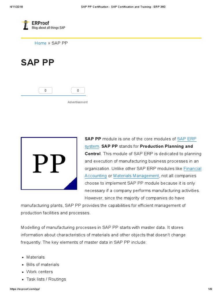 SAP PP Certification - SAP Certification and Training - ERP 360 | PDF ...