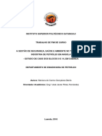 A Gestao de Segurança, Saúde e Ambiente No Trabalho Na Indústria de Petróleo em Angola - Estudo de Caso Dos Blocos 0 e 14, em Cabinda