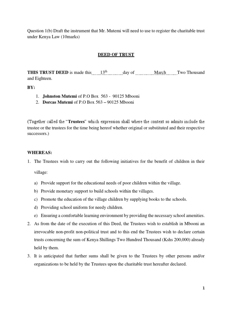 Deed Of Trust Trust Law Charitable Organization