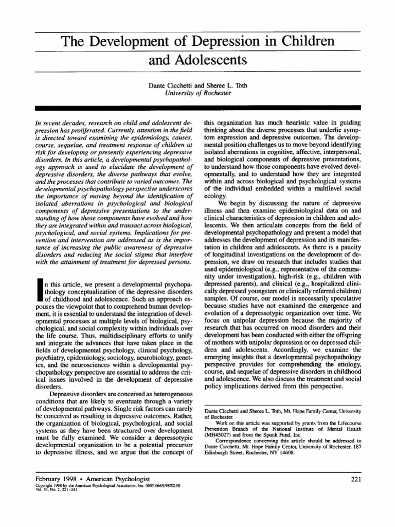 Development Depression Children PDF | PDF | Mood Disorders | Major ...
