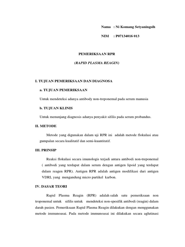 Prosedur dan Interpretasi RPR Sifilis | PDF