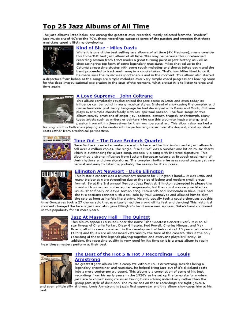 Top 25 Jazz Albums of All Time | PDF | Jazz | American Jazz