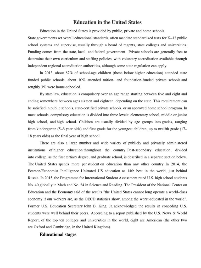 Education in The United States | PDF | Education In The United States ...