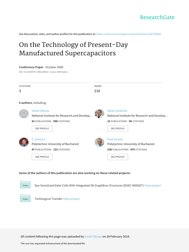 On The Technology of Present-Day Manufactured Supercapacitors | PDF ...