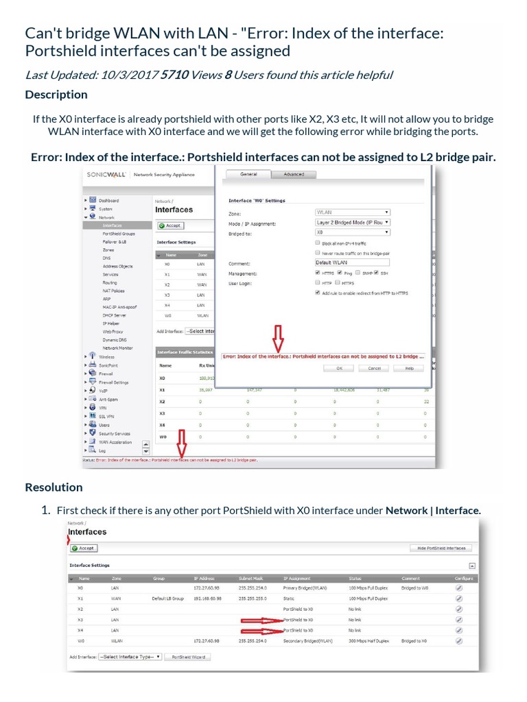 Cant Bridge WLAN With LAN Error Index of The Interface Portshield