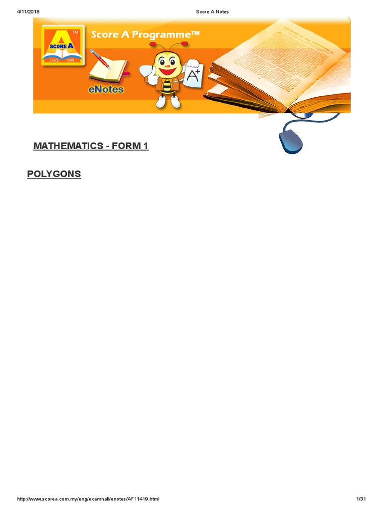 Score A Notes Form 1 Polygons | PDF | Convex Geometry | Teaching ...