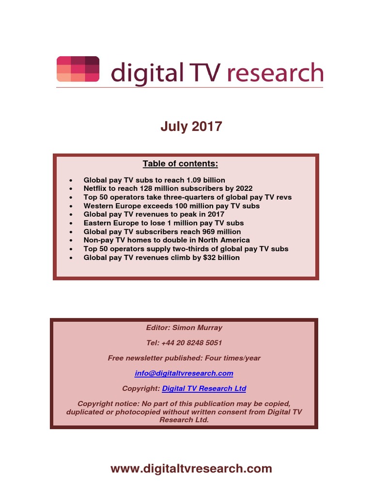 Digital TV Research July 2017 PDF | PDF | Pay Television | Television