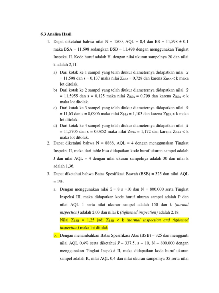 Analisis Hasil Sampling dan AQL | PDF | Metode & Bahan Ajar