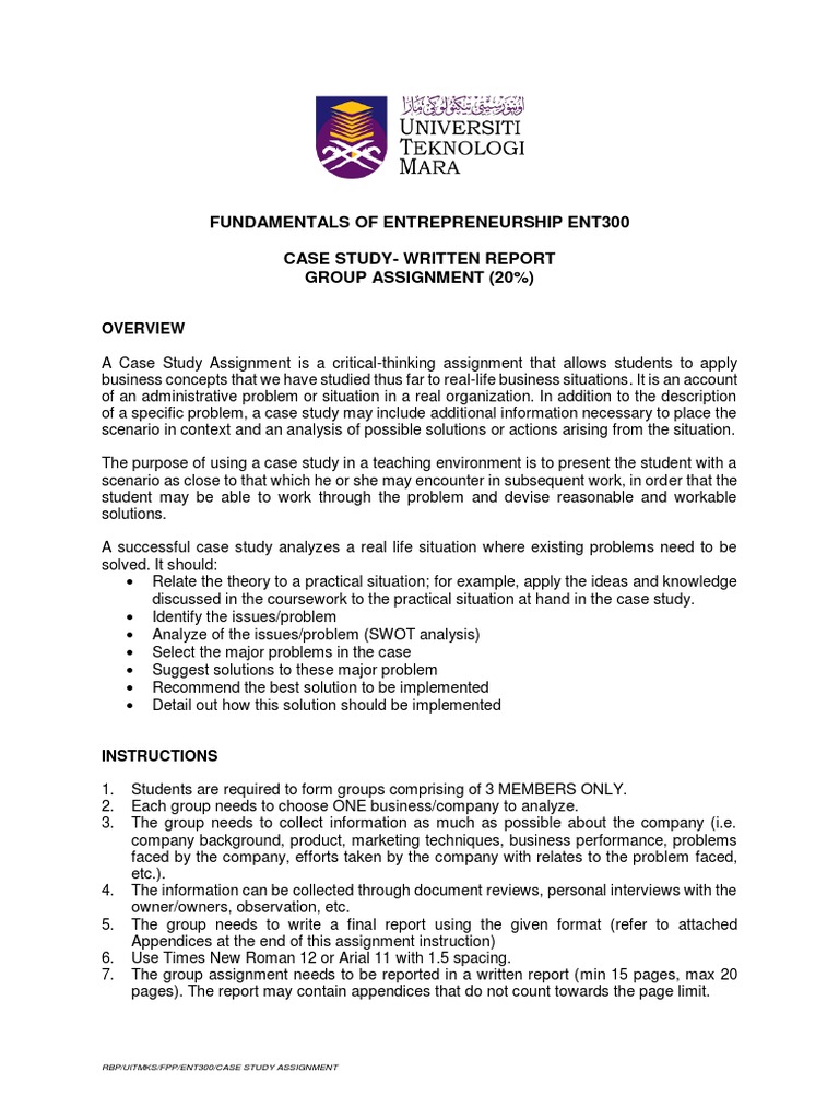 Case Study Assignment Guide for ENT300 | PDF | Case Study | Swot Analysis
