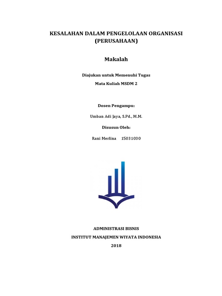 Makalah Msdm2 Kesalahan Dalam Pengelolaan Organisasi Perusahaan